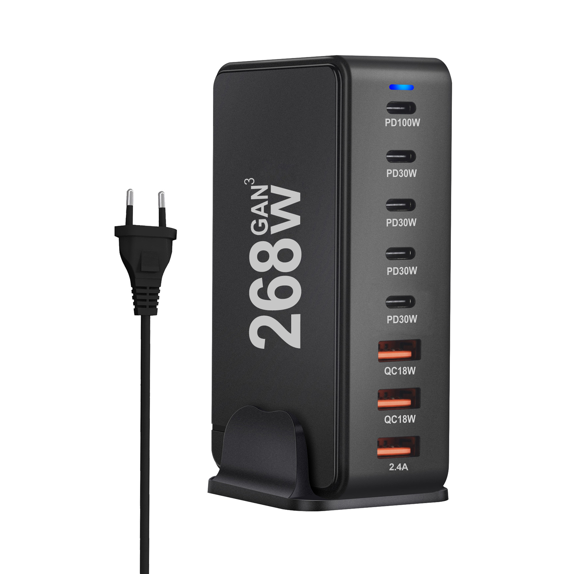 268W gallium nitride PD charger 268W multifunctional desktop 5C3A charger cross-border new 8-port adapter