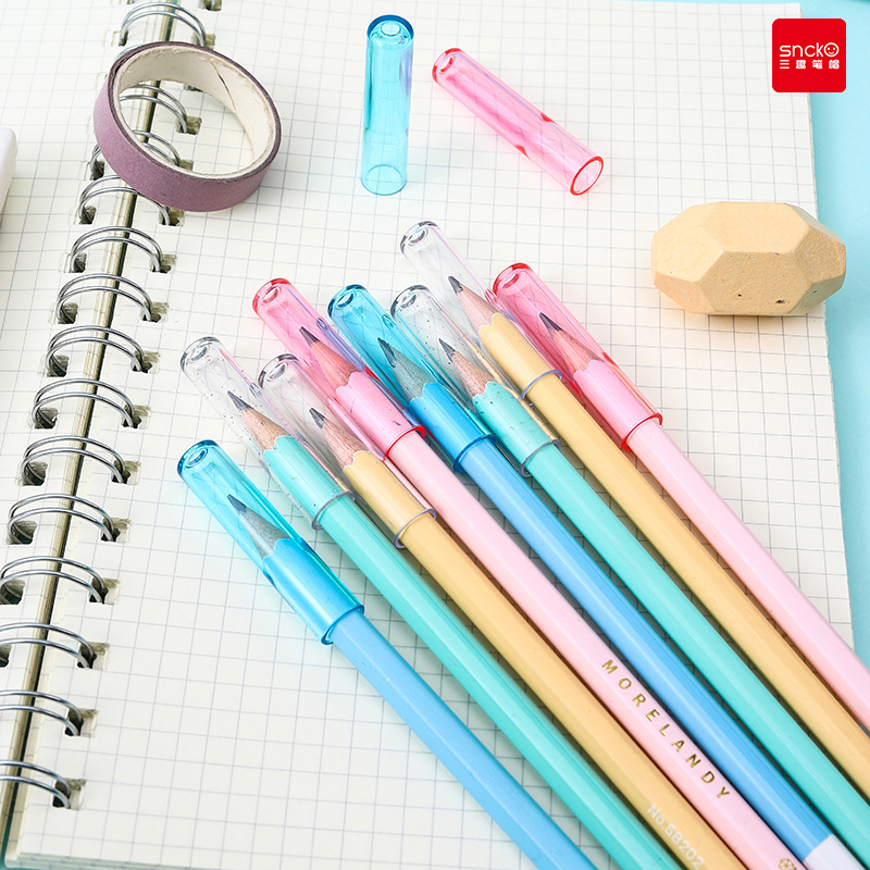 Three Fun Simple Color Transparent Pencil Cap Plastic Pencil Cover Pencil Cover Primary School Extender Universal for Children