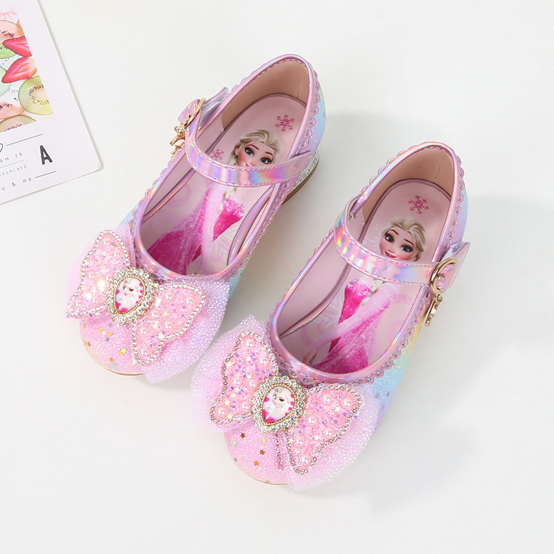 Children's High Heels Aisha Princess Shoes Girls Spring and Autumn New Rainbow Crystal Shoes Small Leather Shoes Little Girl Shoes