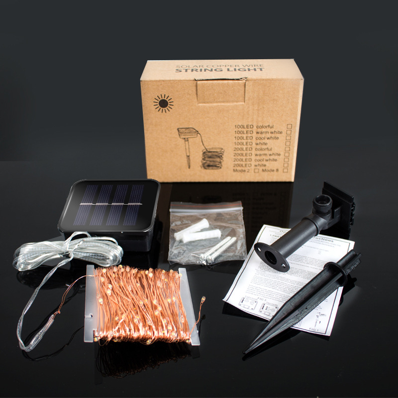 Cross-Border solar copper wire lamp string outdoor waterproof courtyard Christmas Halloween day decorative copper wire lights
