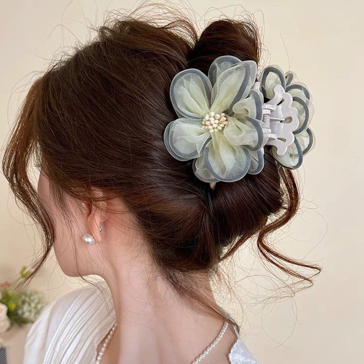 2025 New Fashion Elegant Mesh Flower Hairpin Grab Clip Women's High-end Shark Clip Hairpin Hairpin Headwear Hairpin