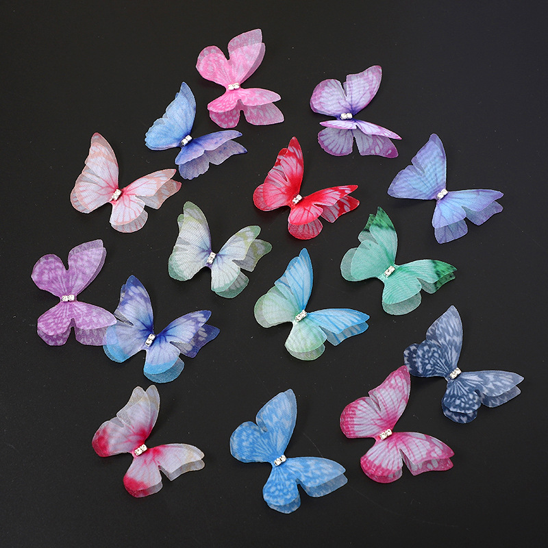 4.5cm Double Layer with Diamond Mesh Butterfly Printing Children's Antique Headwear Step Shake Accessories Handmade diy Accessories Free Shipping