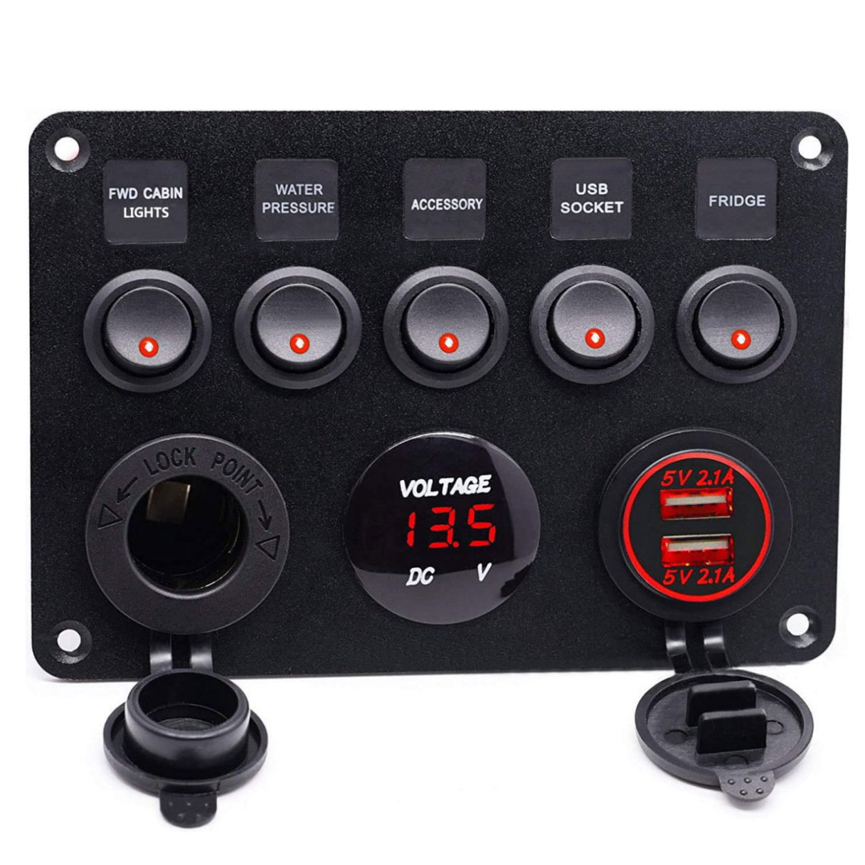 5-bit cat eye round switch panel combination USB voltmeter mother Seat car modification car charger panel 12-24V