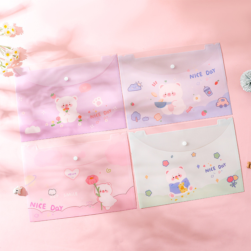 A4 Cute Snaps File Bag Student Cartoon Information Bag Simple PP Storage Office Thickened Test Paper Bag