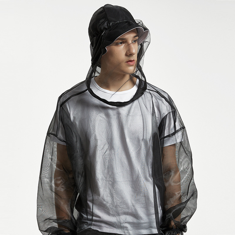 Camping Adventure Anti-mosquito Jacket Summer Fishing Clothes Breathable Hooded Mesh Top Set with Gloves
