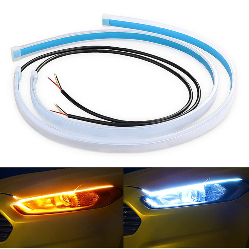 Car LED ultra-thin daytime running light two-color flowing water steering tearful eye light headlight decorative light strip silicone light guide strip