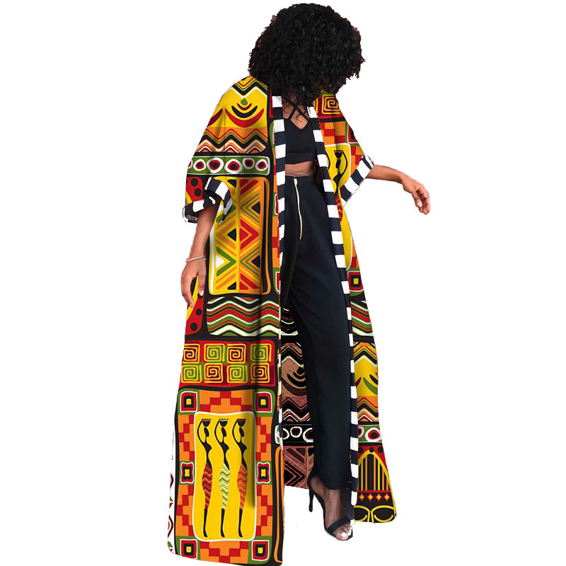 LG001 African Ethnic Style Women's Coat Long Printed Kimono Foreign Trade Source Cross-border 2024 New Coat_voghion.com