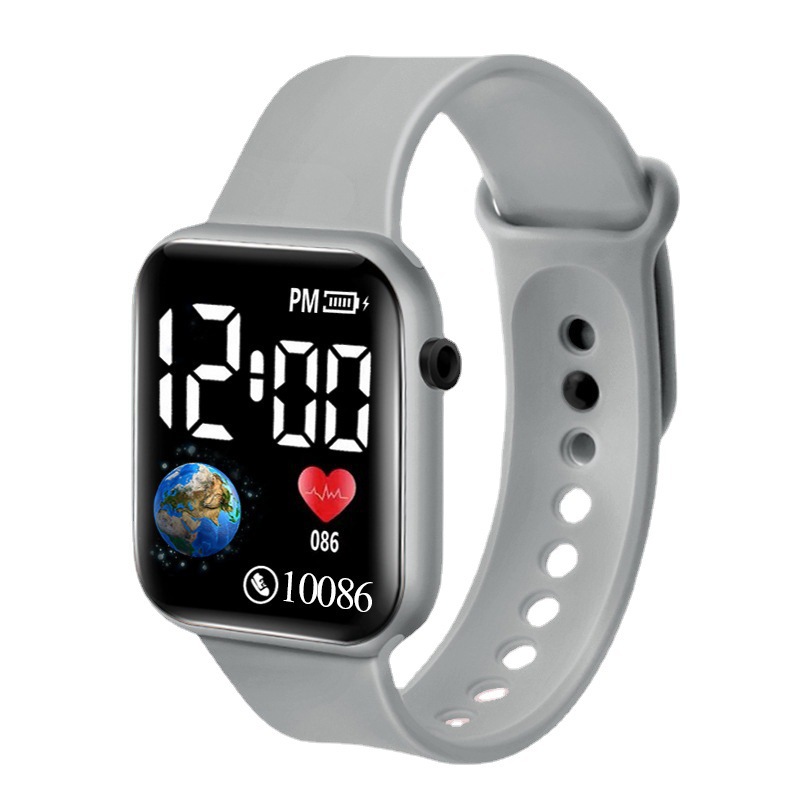 Cross-border hot square earth-shaped LED electronic watch single hole strap simple fashion watch in stock wholesale