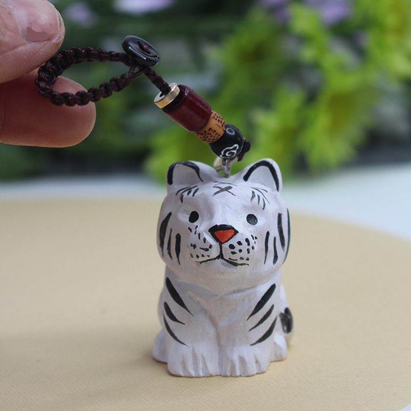 Green Wood fan wooden tiger ornaments can be used as pendants wood carving cartoon cute wood carving gifts