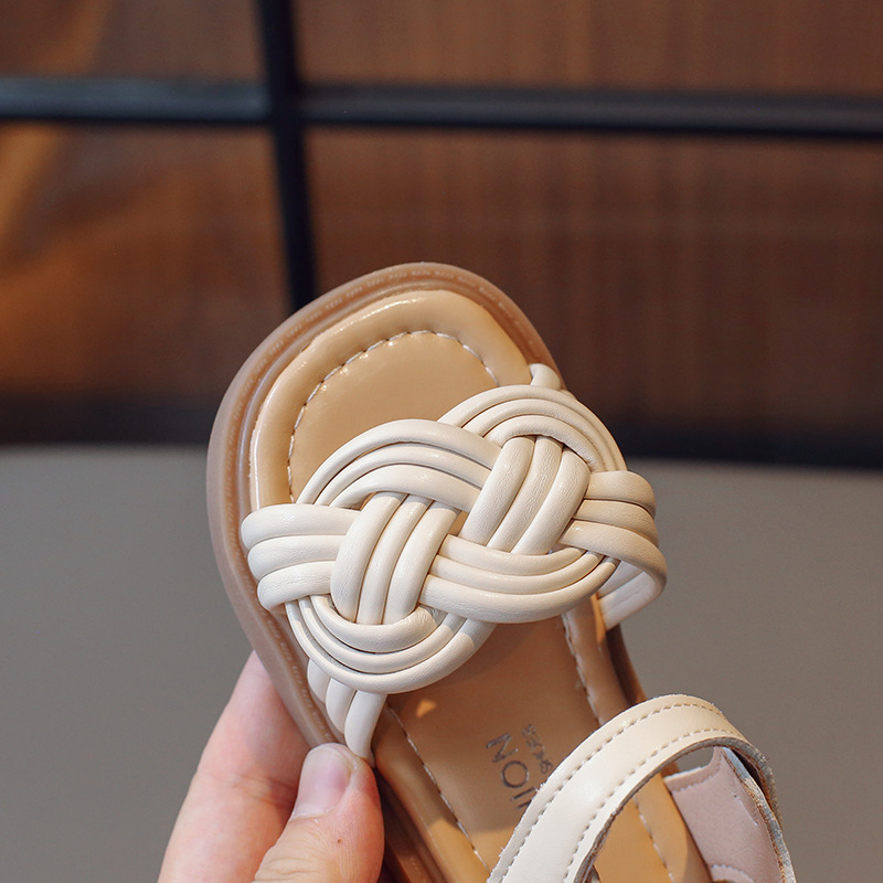 Girls Princess Shoes 2024 Summer New Sweet Children Roman Sandals Little Girls Soft Sole Woven Fashion Sandals