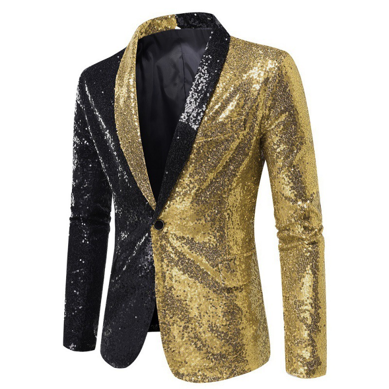Cross-border European and American performance dress color matching sequined suit suit nightclub men's host MC studio coat European size