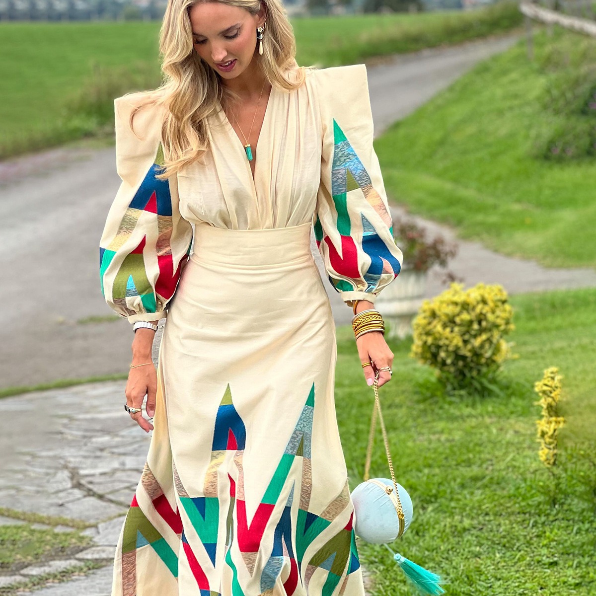 European and American Amazon 2023 autumn new print design fashionable temperament commuter dress suit dress women