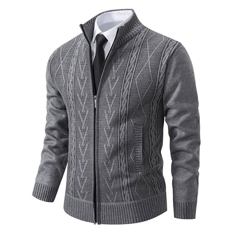 2023 new men's autumn and winter cardigan stand collar sweater jacquard coat men's thickened warm casual sweater fashion