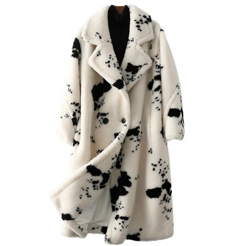 2022 new cow pattern teddy bear coat women's cashmere grain thickened warm imitation lamb fur coat