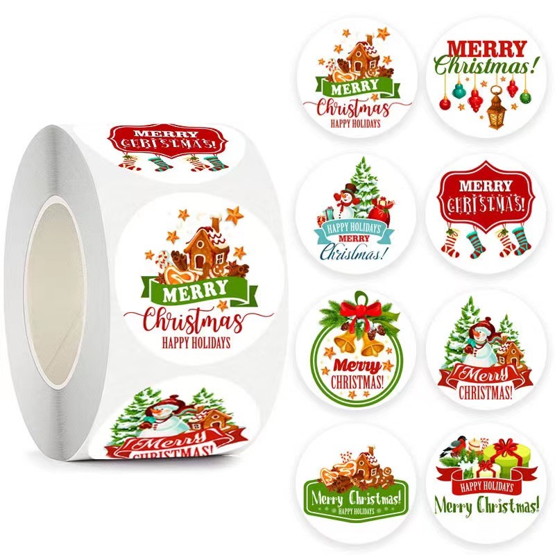 Amazon Roll Label Self-Adhesive Vinyl Labels Christmas Happy Holiday Decor Labels