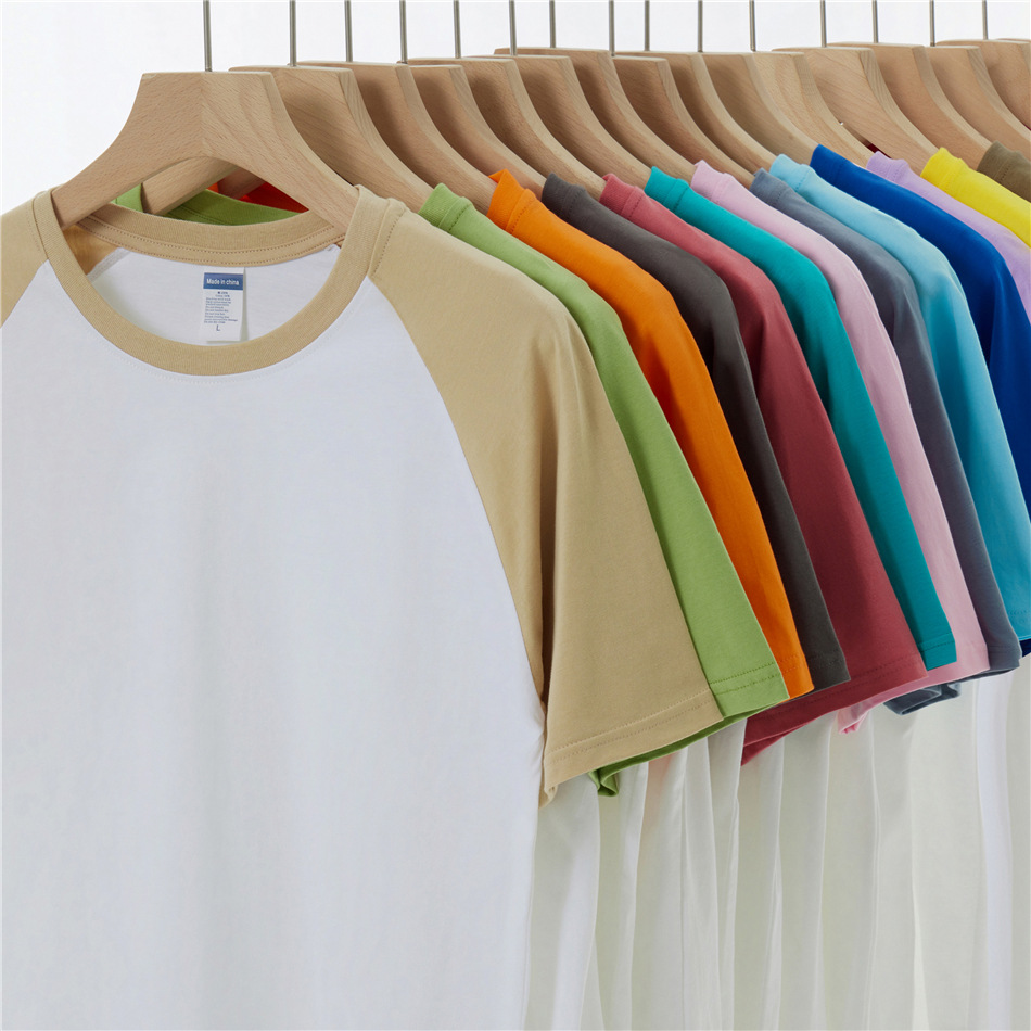 Combed Cotton Raglan Color Matching Round Neck T-shirt Pure Cotton Short-sleeved Parent-child T-shirt Kindergarten School uniform Garden uniform Printed LOGO