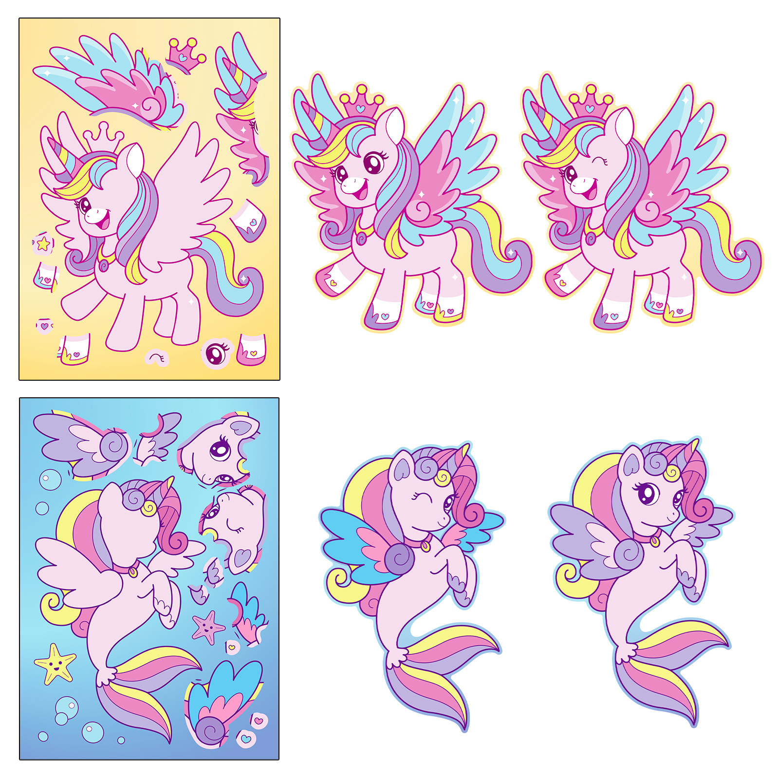 6 sheets/pack pony face changing stickers Make a face puzzle stickers personalized creative Rainbow Pony stickers DIY
