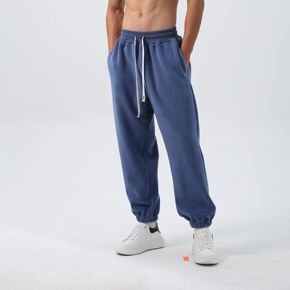 Autumn and winter sports suit men's loose long-sleeved round neck coat fleece-lined thickened trousers double-sided polar fleece two-piece set