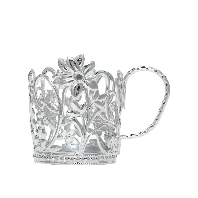Spot wholesale wrought iron paper cup holder disposable cup insulation holder silver lace household cup cover insulation base
