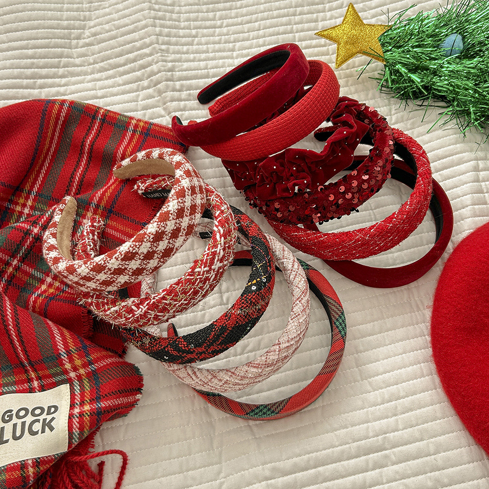 New style high-grade Christmas headband high Skull top wide brim wool New Year red headband wash face autumn and winter hair accessories wholesale