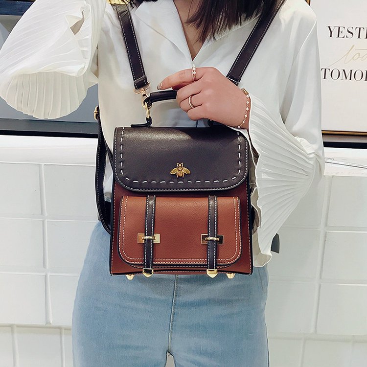 Women's bag backpack Korean style 2021 new contrast color PU mini multi-purpose Women's Small backpack fashion shoulder bag