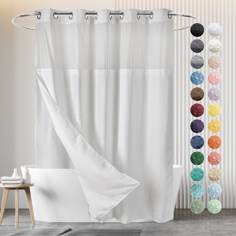 hookless polyester Waffle waterproof shower curtain hotel shower curtain large buckle stitching double layer shower curtain