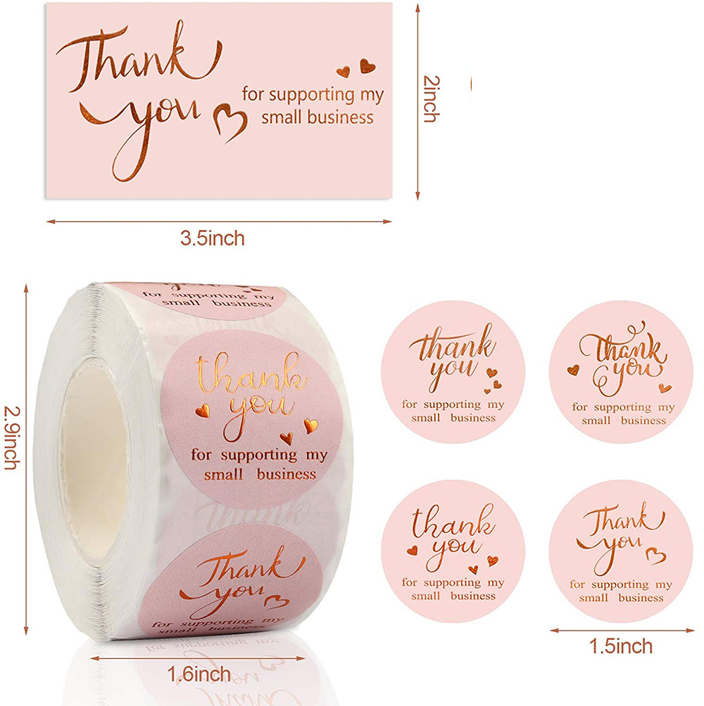 500/roll 3.8cm roll gilding thank you for buying commercial decoration adhesive sticker label pink card