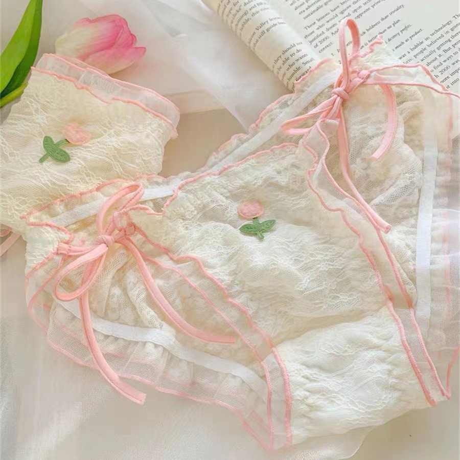 Pink Yuhuaxian~Sweet and Pure Sexy Girl High Slit Lace Panties Feminine New Women's Panties