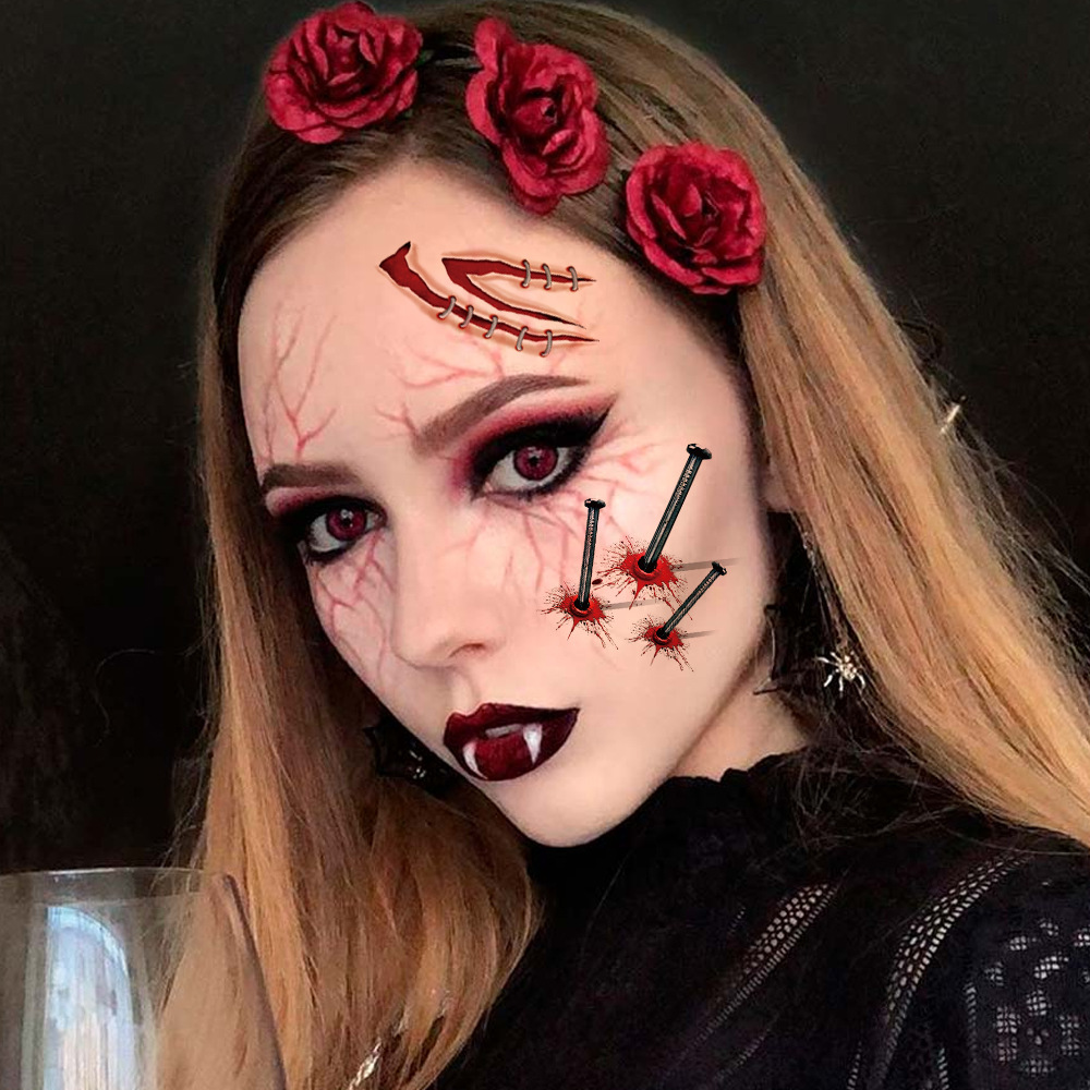 Cross-border New Halloween Tattoo Sticker Simulation Bloody Scar Sticker Realistic Horror Disposable Temporary Waterproof Sticker