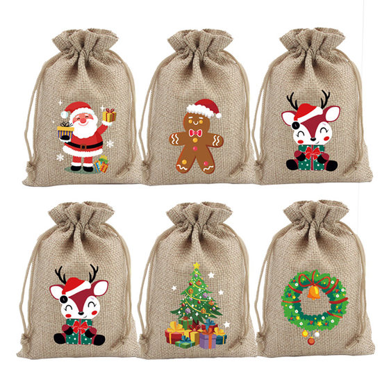 New cross-border hot sale Christmas gift packaging Christmas tree candy snack bag drawstring small bag in stock
