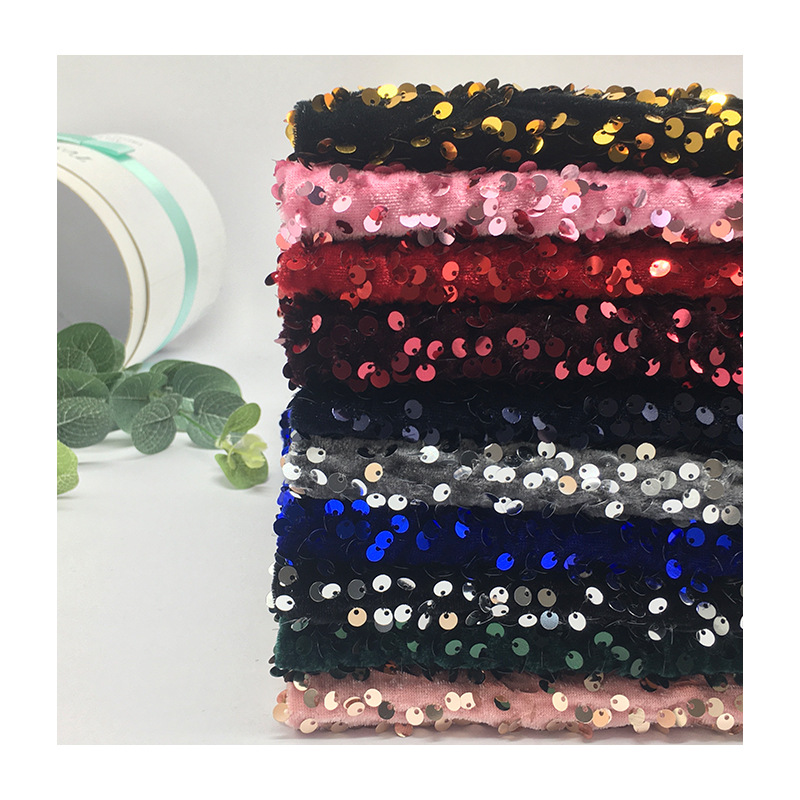 in stock 50 Color 5mm Stretch Fleece Sequin Cloth Cocktail Dress Shoe Material Headdress Children's Wear Embroidered Bead Fabric