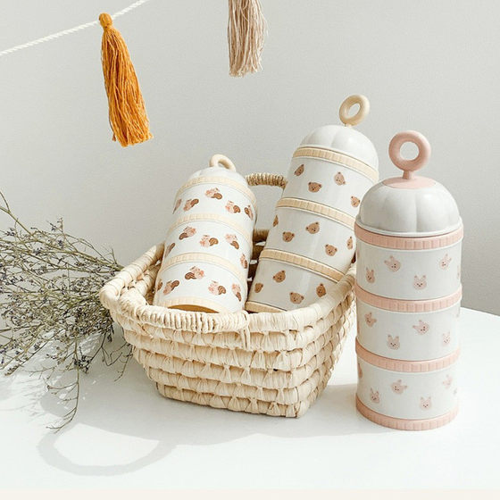 ins South Korea Dot bear olive Tulip Western style milk powder box infant portable three-layer storage box