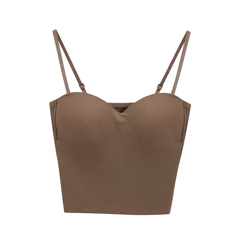 Quality version of summer ice silk M-type sling latex cup off-shoulder beautiful back fixed one-piece wrap chest outside wear sexy