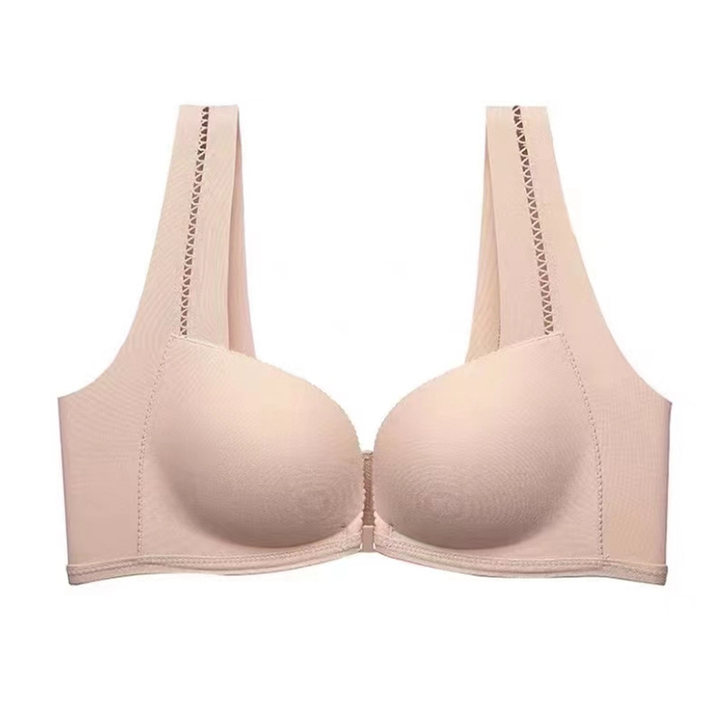 Front-button seamless underwear for women with small breasts, push-up and lift, anti-sagging, adjustable pure desire beauty back bra set