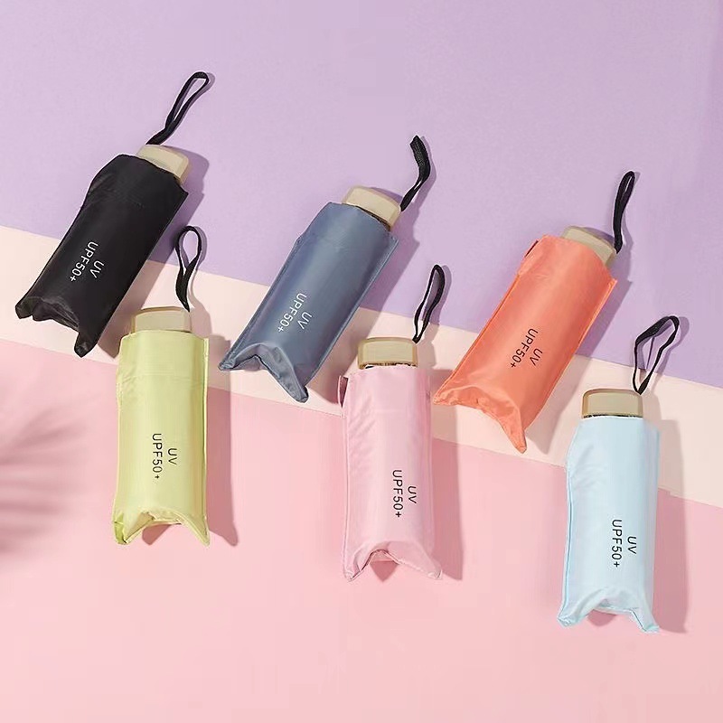Portable Mini Five-fold Ultra-light Small Sunshade Umbrella Women's Black Rubber Sunlight and Rain Dual-use Sunscreen Folding Pocket Sun Umbrella