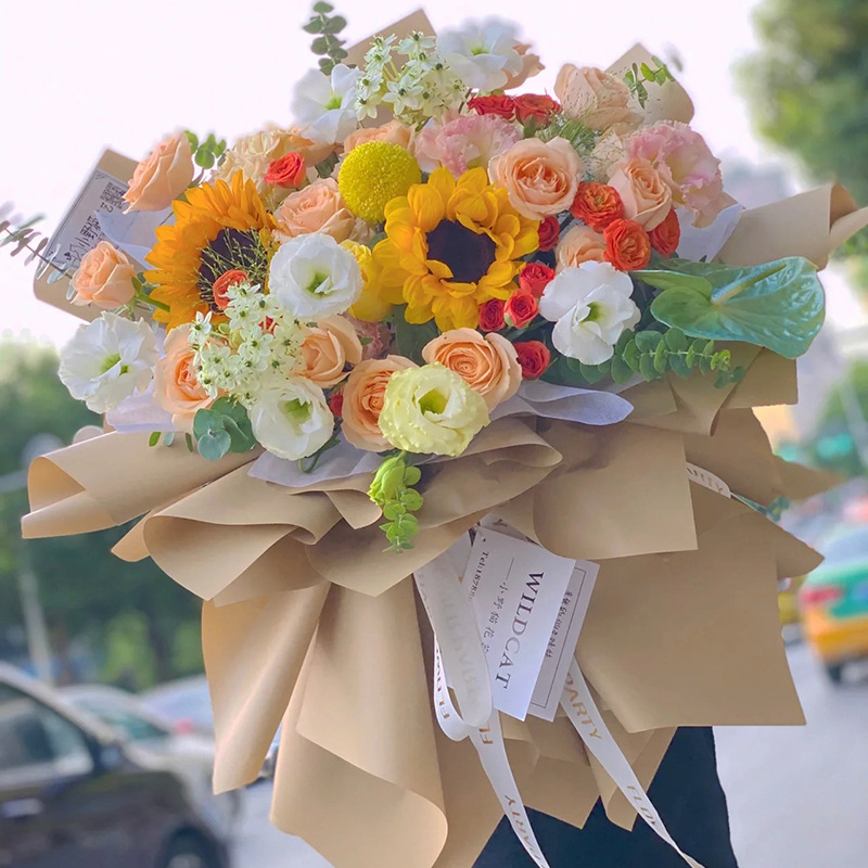 ソリッドカラーの芸術的な花の花束包装紙ロール防水引き裂き可能な生花の包装材料|undefined