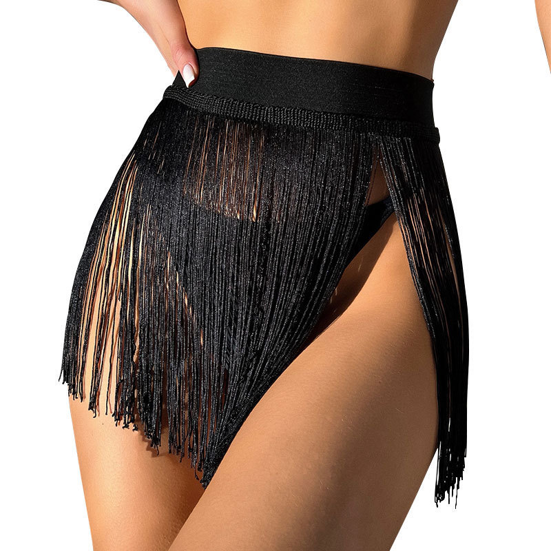 2024 Amazon tassel fashion small skirt beach swimming trunks European and American hip high waist holiday bikini swimming skirt