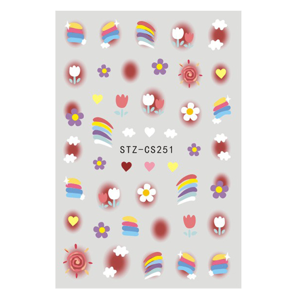 New nail stickers summer 3D small fresh cartoon dopamine love flower adhesive nail stickers wholesale nail