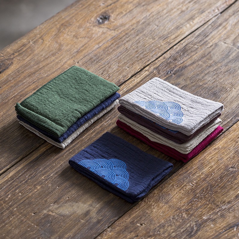 Excellent Tea Ceremony Embroidered Hemp Tea Towel Japanese Fabric Thickened Absorbent Tea Cloth Zen Kung Fu Tea Set Towel Rag