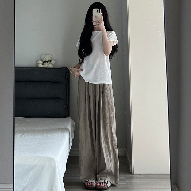 Ice Silk wide-leg pants women's summer new high waist draping loose thin straight Zen cotton and linen Yamamoto pants walking pants