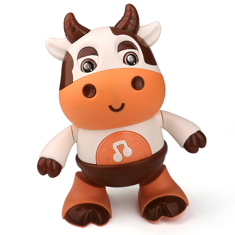 Singing and dancing little cute cow music light swing dancing robot electric doll baby children's toy