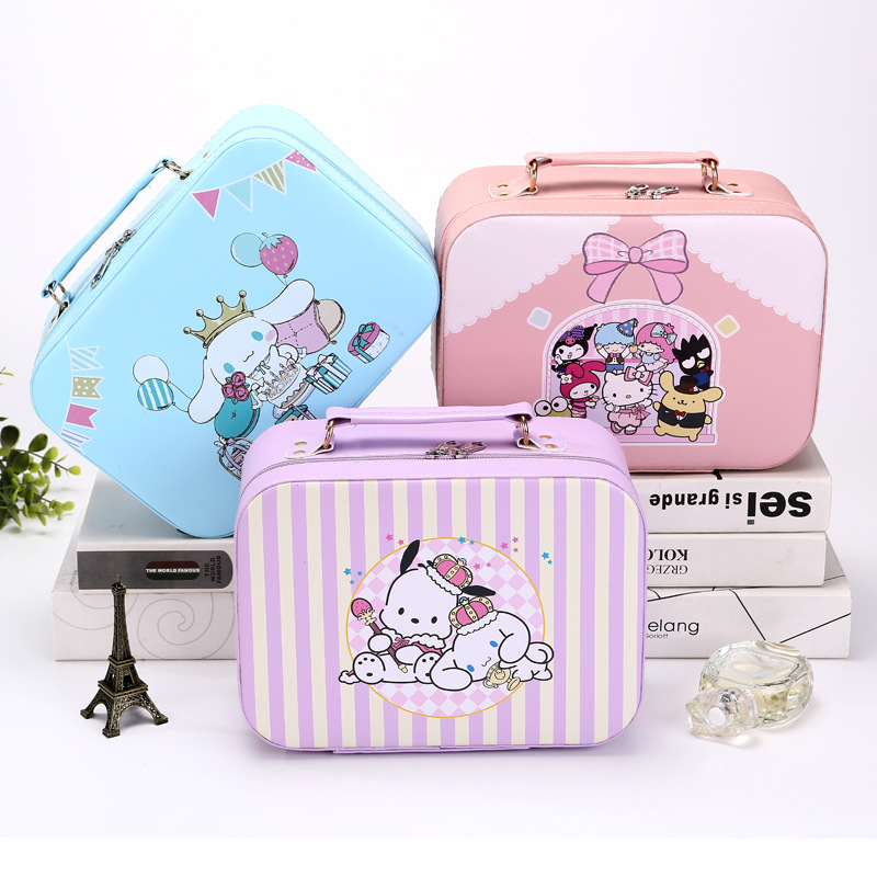 Portable cartoon family portrait cosmetic bag large capacity with mirror insert single cosmetic case makeup skin care products Women's storage box
