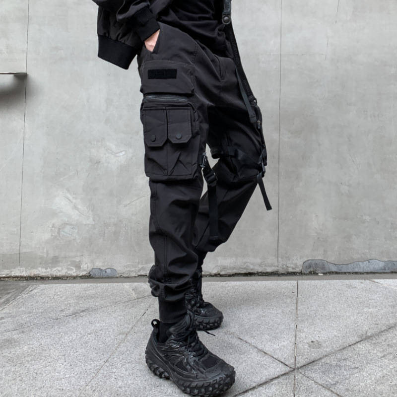 2022 Autumn New Men's Japanese Loose Multi-bag Workwear Trousers Youth Trendy Leg-tied Casual Sports Pants