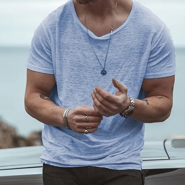 2023 Foreign Trade Independent Station Hot Summer Thin Men's T-Shirt Solid Color Loose European Size Round Neck Base Shirt Spot