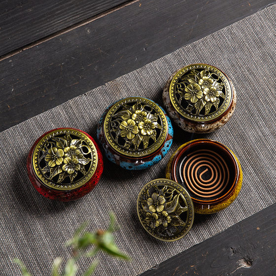 Ceramic Incense Burners Home Yiwu Wholesale Incense Kiln Change Ge Kiln Incense Burners Temple Aromatherapy Plate Tower Incense Small Plate Incense Burners