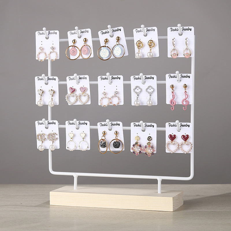 Solid wood iron earrings rack storage jewelry rack hanging earrings cardboard earrings rack bracelet jewelry display rack props