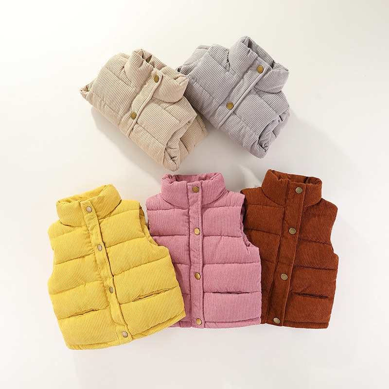Children's vest boys and girls thickened warm outer wear corduroy autumn and winter cotton vest baby outer tower Waistcoat Vest