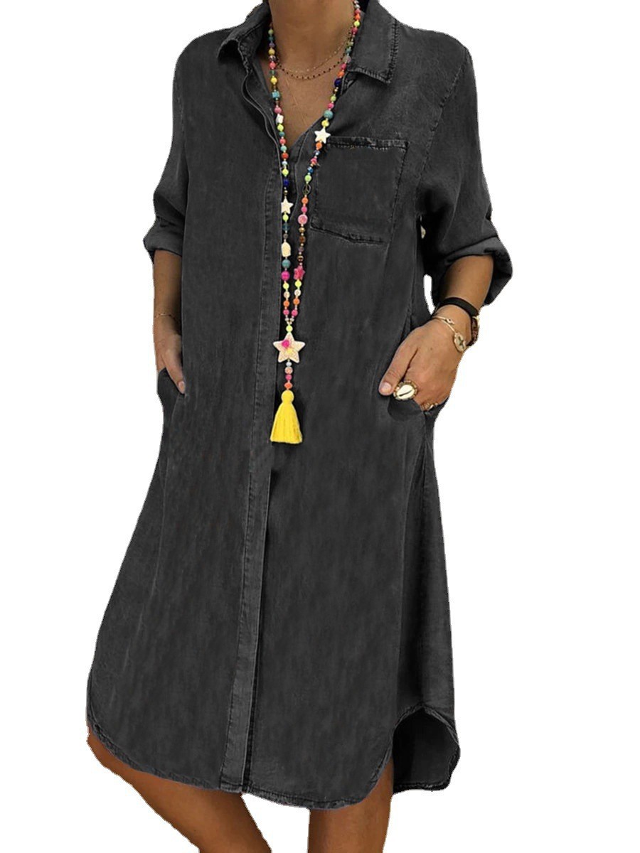 2023 Amazon European and American AliExpress wish plus size Women's Denim dress Foreign Trade Solid Color plus size Casual Dress