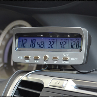 Car clock thermometer voltmeter car inside and outside temperature detection electronic watch luminous voltmeter 7045v supplies