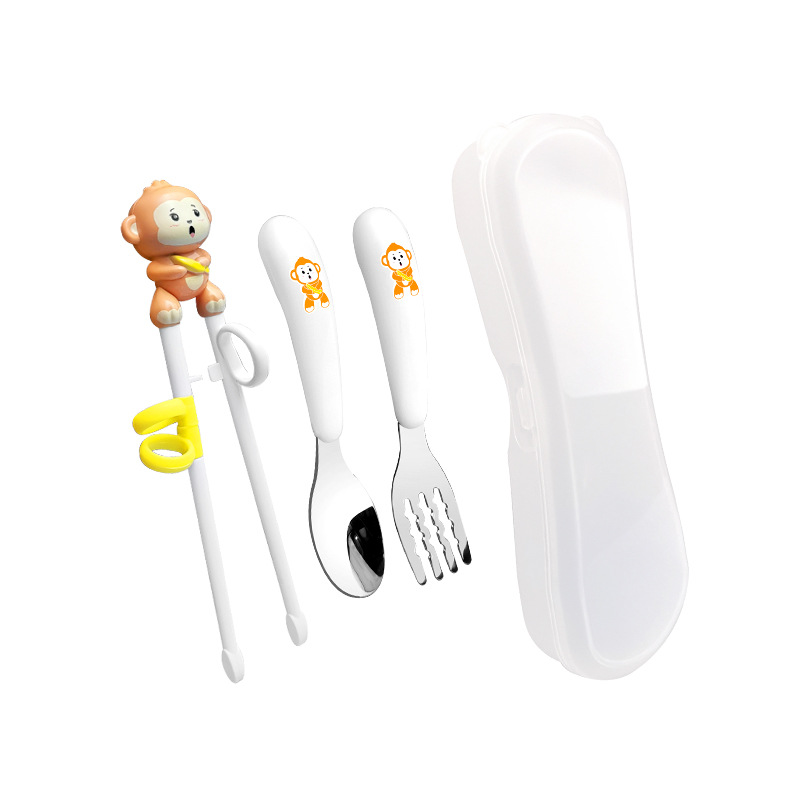 Maternal and Infant Products Portable Feeding Children's Tableware Set Cartoon Learning Chopsticks Training Chopsticks 304 Stainless Steel Spoon Fork